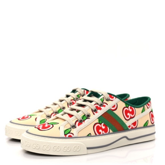 New GUCCI GG Canvas Web Apple Womens 1977 Tennis Sneakers 36 Ivory - Picture 1 of 7